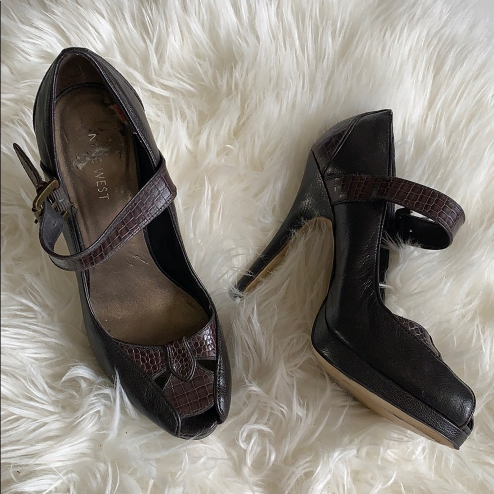 Brown Peep Toe Pumps